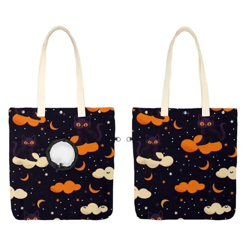 Halloween Katze 1 Haustier Schultertragetasche Canvas Schultertasche Hundetrage Tragbare Katze Kleine Tote Brusttasche von CHENZZZZ