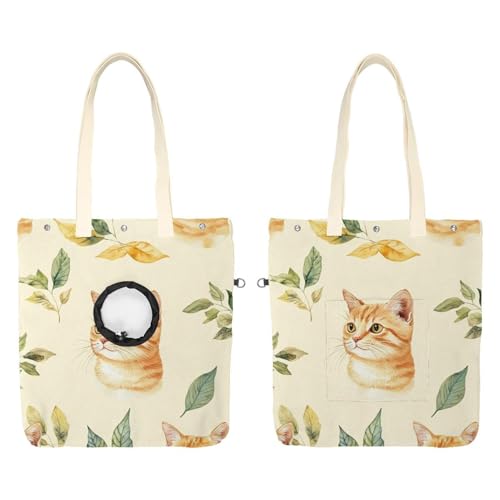 Katze und Blatt (2) Haustier Schultertragetasche, Canvas Schultertasche Hundetrage, tragbare Katze kleine Tote Brusttasche von CHENZZZZ