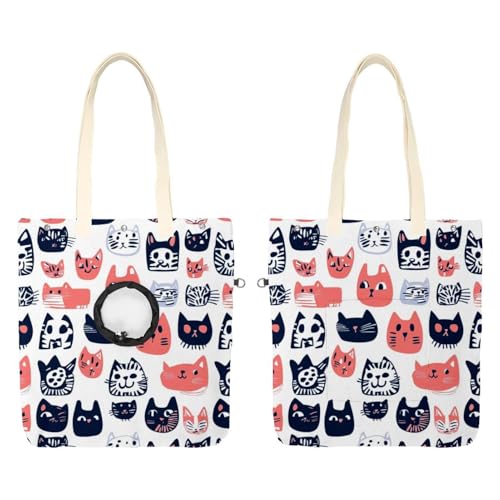 Niedliche Hunde Katzen (2) Haustier Schultertragetasche Canvas Schultertasche Hundetrage Tragbare Katze Kleine Tote Brusttasche von CHENZZZZ