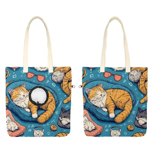 Niedliche Katzen (2) Haustier Schultertragetasche, Canvas Schultertasche Hundetrage, tragbare Katze kleine Tote Brusttasche von CHENZZZZ