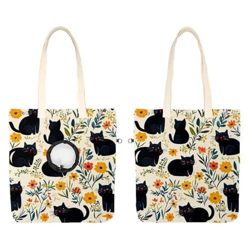 Niedliche schwarze Katzen und Blumen (42) Cat Out Tasche, freihändiger Show-Kopf-Katzen-Tragetasche, Katzenhalte-Schultertasche für Outdoor-Reisen von CHENZZZZ