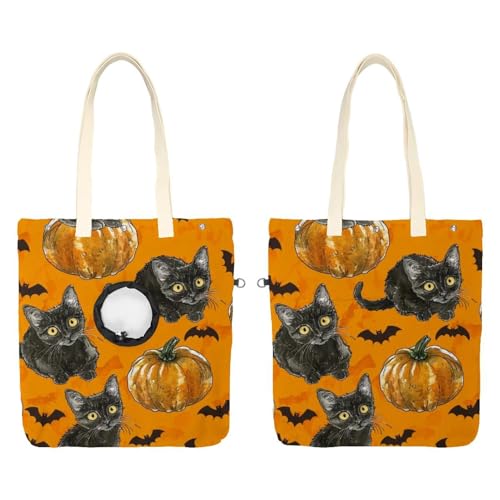 Pumpkin and Cat 2 Haustier-Schulter-Tragetasche, Segeltuch, Schultertasche, Hundetragetasche, tragbare Katze, kleine Tragetasche von CHENZZZZ