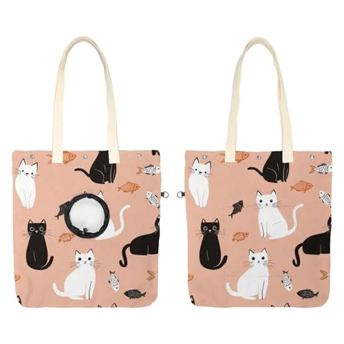 Schultertasche für Katzen, Leinen, tragbar, für kleine Tiere, Outdoor-Reisen, Weiß / Schwarz / Braun von CHENZZZZ