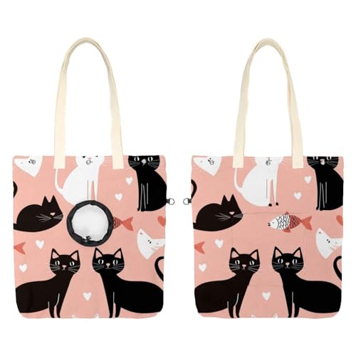 Schwarz Braun Katzen (14) Haustier Schultertasche Tragetasche Canvas Umhängetasche Hundetrage Tragbare Katze Kleine Tote Brusttasche von CHENZZZZ