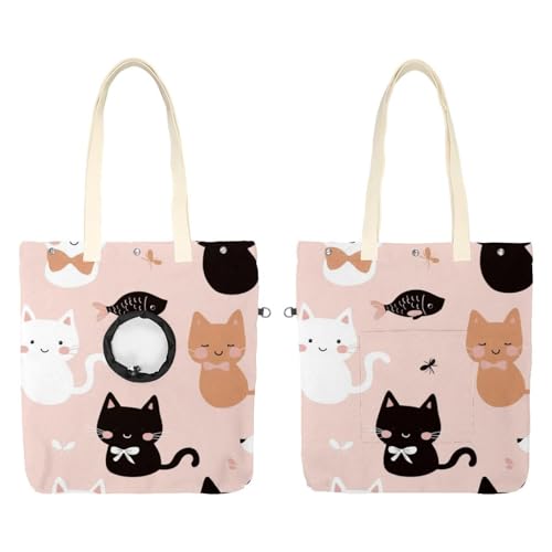 Schwarz Braun Katzen (16) Haustier Schultertasche Tragetasche Canvas Umhängetasche Hundetrage Tragbare Katze Kleine Tote Brusttasche von CHENZZZZ