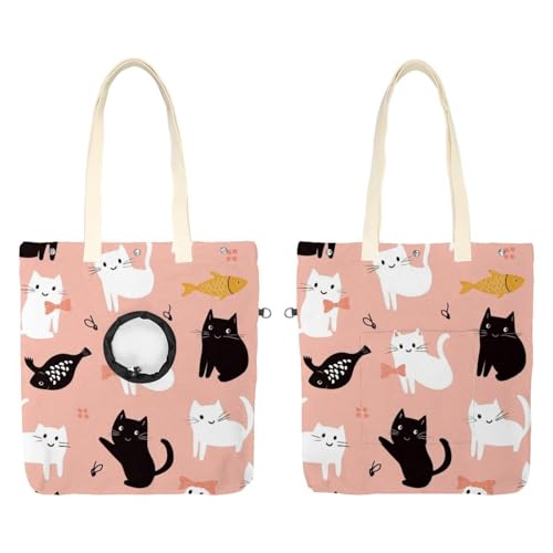 Schwarz Braun Katzen (19) Haustier Schultertasche Tragetasche Canvas Umhängetasche Hundetrage Tragbare Katze Kleine Tote Brusttasche von CHENZZZZ