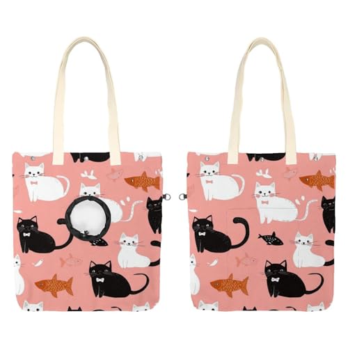 Schwarze braune Katzen (10) Haustier Canvas Umhängetasche Niedliche Katze Tragetasche Handtasche Tragbare Tragetasche Hund Tragetasche für Kleintierbedarf Outdoor Reisen von CHENZZZZ