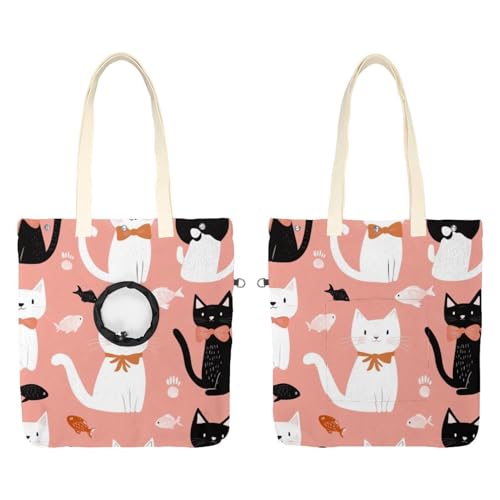 Schwarze braune Katzen (11) Haustier Canvas Umhängetasche Niedliche Katze Tragetasche Handtasche Tragbare Tragetasche Hund Tragetasche für Kleintierbedarf Outdoor Reisen von CHENZZZZ