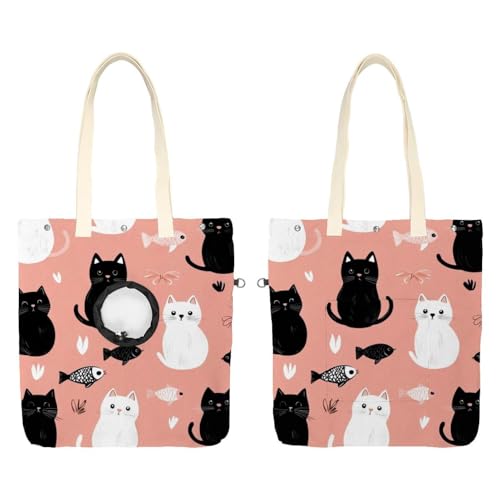 Schwarze braune Katzen (12) Haustier Canvas Schultertasche Katzentragetasche Tragbare Kätzchen & Welpen Tote Komfort Tragetasche für kleine Haustiere von CHENZZZZ