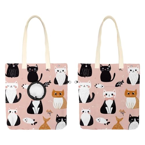 Schwarze braune Katzen (6) Haustier Canvas Umhängetasche Niedliche Katze Tragetasche Handtasche Tragbare Tragetasche Hund Tragetasche für Kleintierbedarf Outdoor Reisen von CHENZZZZ