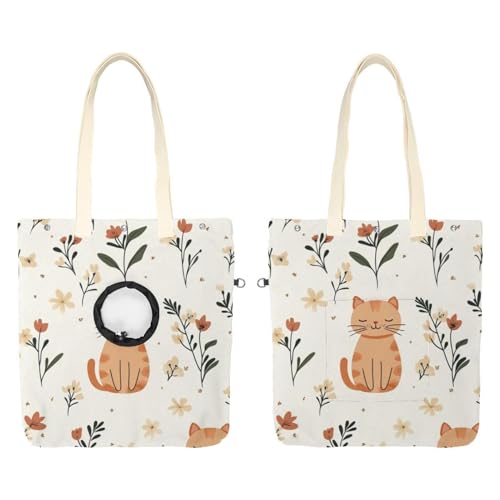 Süße Katze Blume (24) Haustier Schultertasche Tragetasche Canvas Umhängetasche Hundetrage Tragbare Katze Kleine Tote Brusttasche von CHENZZZZ