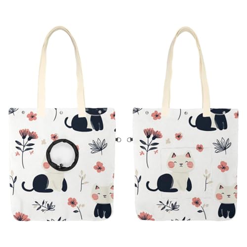 Süße Katze Blume (35) Haustier Schultertasche Tragetasche Canvas Umhängetasche Hundetrage Tragbare Katze Kleine Tote Brusttasche von CHENZZZZ