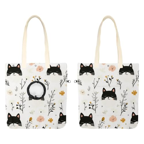 Süße Katze mit Blume (3) Haustier Canvas Schultertasche Katzentragetasche Tragbare Kätzchen & Welpen Tote Komfort Tragetasche für kleine Haustiere von CHENZZZZ