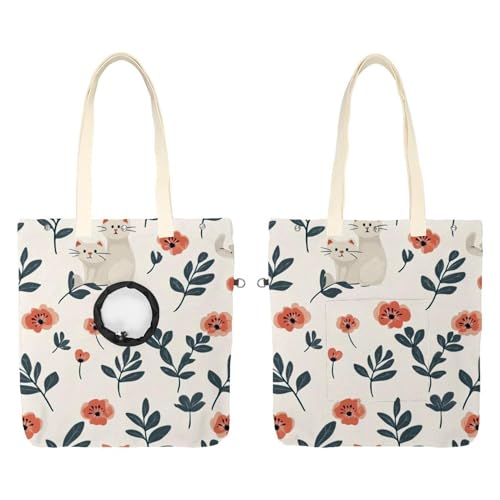 Süße Katze mit Blume Haustier Canvas Schultertasche Katzentragetasche Tragbare Kätzchen & Welpen Tote Komfort Tragetasche für kleine Haustiere von CHENZZZZ