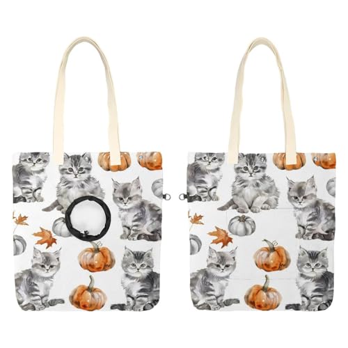 Süße Katzen und Kürbisse 2 Haustiere Canvas Schultertasche Niedliche Katze Tragetasche Tragbare Tragetasche Hund Tragetasche für Kleintierbedarf Outdoor Reisen von CHENZZZZ