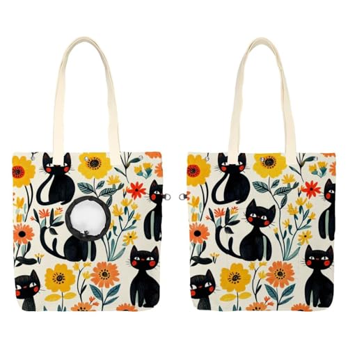 Süße schwarze Katzen Blumen (2) Haustier Canvas Schultertasche Katzentragetasche Tragbare Kätzchen & Welpen Tote Komfort Tragetasche für kleine Haustiere von CHENZZZZ