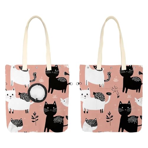 Weiße schwarze braune Katzen (3) Haustier Schultertragetasche, Canvas Schultertasche Hundetrage, tragbare Katze kleine Tote Brusttasche von CHENZZZZ