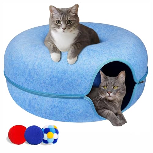 Cherie Bear Donut-Design Katzentunnelbett für Indoor-Katzen mit 3 Bällen, Filz-Katzentunnel-Höhlenbett mit Reißverschluss-Design, interaktives Katzenspielzeug für Spaß und Komfort, gemütliches von CHERIE BEAR