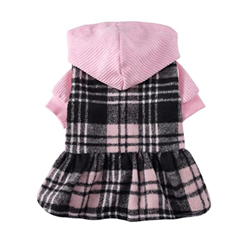 Haustierjacke Kleid Hoodie Winterkleidung Kleine und mittelgroße Hunde Plaidrock Kleidung Warme Haustierkleidung (Color : Coffee, Size : M Code) (Pink M Code) von CHEWO