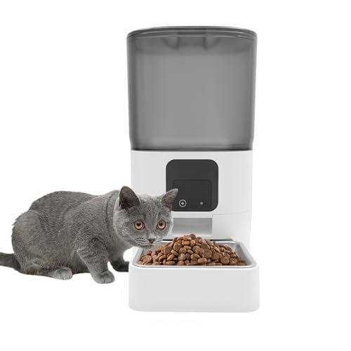 6L Futterautomat Katze, Katzenfutter Automat APP-Steuerung, Automatischer Futterspender für Katzen&Hunde, Katzen Futterautomaten mit Edelstahl Napf, Weiß von CHFUNE