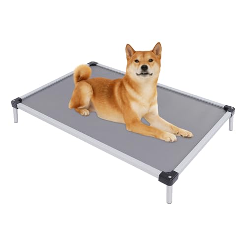 CHFUNE Hundebett mit Metallrahmen, Haustierbett für Hund und Katze, Kausicheres Hundebett Grosse Hunde, Waschbar Hundebetten, Tragfähigkeit 75kg, 91 * 58 * 15 cm, Grau von CHFUNE