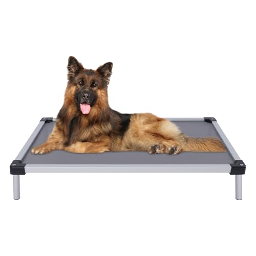 CHFUNE Hundebett mit Metallrahmen, Haustierbett für Hund und Katze, Kausicheres Hundebett Grosse Hunde, Waschbar Hundebetten, Tragfähigkeit 90 kg, 107 * 71 * 15 cm, Grau von CHFUNE