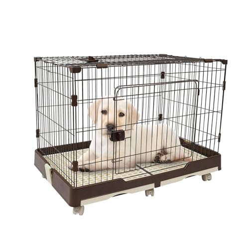 Hundekäfig Hundetransportkäfig, Hundebox mit Bodenschale, Transportkäfig Auto Rückbank, Tiertransportbox Hundetransportbox mit 6 Universalräder 99 * 62 * 75cm, Kaffee von CHFUNE