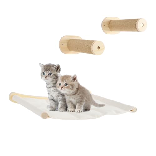 Katzen Kletterwand Set, Katzenregal und Katzenbaum Hängematte Set, Katzentreppe und Katzen Sitzstangen für Wandschlafplätze von CHFUNE