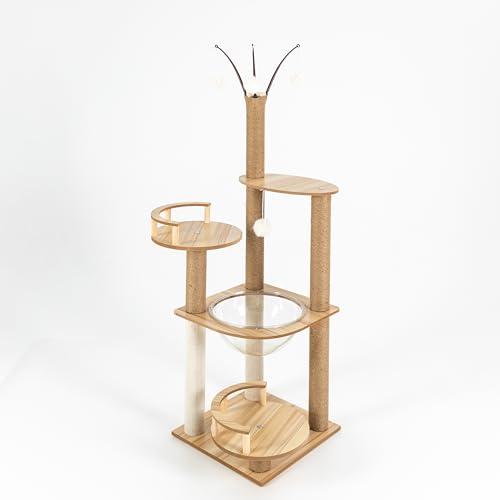 Katzenbaum Deckenhoch, 4-stöckig Katzenkratzbaum, Katzen Kletterbaum für Indoor-Katzen/Kätzchen, Kratzbaum Kletterturm Stabil + Spielbälle, 132 cm von CHFUNE