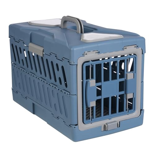 Tragbare Haustiere Transportbox, Klappbar Transportbox geeignet für Hunde Katzen & Kleintiere, Große Hundebox für Haustiere bis 20kg, 56 * 33 * 37 cm, Blau von CHFUNE