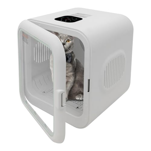 Trockner für Haustiere, 800 W Haustiertrockner für Katzen und Kleine Hunde, Ultraleiser Trocknungsmaschine für Welpen, Haustier Trocknerbox Temperaturbereich 22-45°C, 62 L von CHFUNE