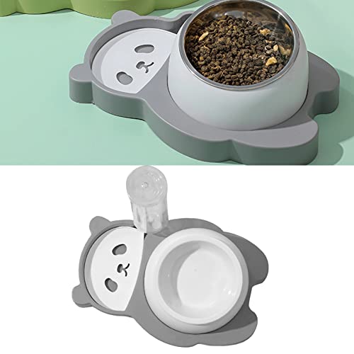 CHICIRIS Pet Bowl, Cat Food Bowl 4 in 1 Cartoon Panda Automatische Wasserfüllung mit Edelstahlnapf für den Innenbereich (Elegantes Grau) von CHICIRIS