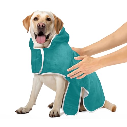 Blaugrüner Hunde-Trockenmantel, super saugfähiges Hundehandtuch, Robe, verstellbares Halsband und Bauchgurt, schnell trocknend, Haustierzubehör für Katzen, Hunde, S von CHIFIGNO