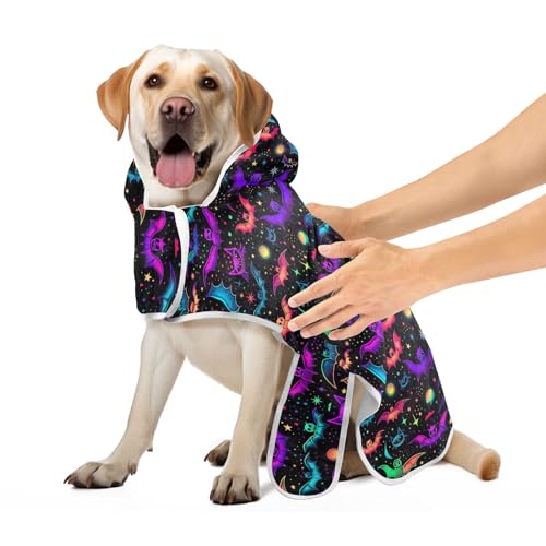 Bunte Neon Galaxy Fledermäuse Hund Bademantel Saugfähige Hundekleidung Weiche Schnell Trocknende Katze Handtücher Robe, M von CHIFIGNO