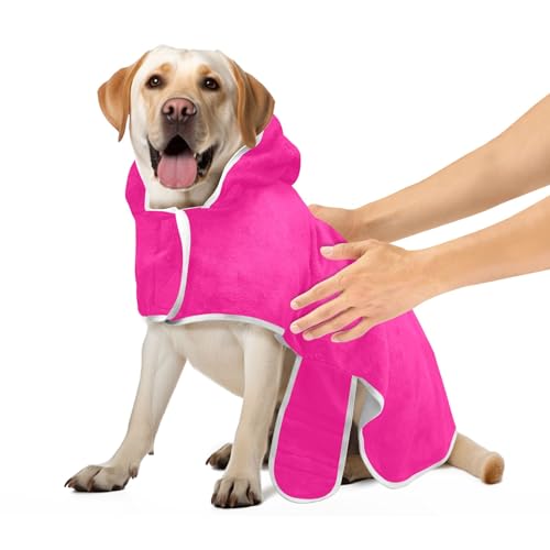 Deep Pink Dog Drying Coat Lightweight Dog Towel Adjustable Collar & Belly Strap Quick Drying Cat Towels Robe, S von CHIFIGNO