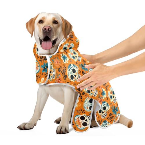 Funny Sugar Skulls Orange Dog Robe Lightweight Dog Towel Machine Washable Fast Drying Cat Towels Robe, M von CHIFIGNO