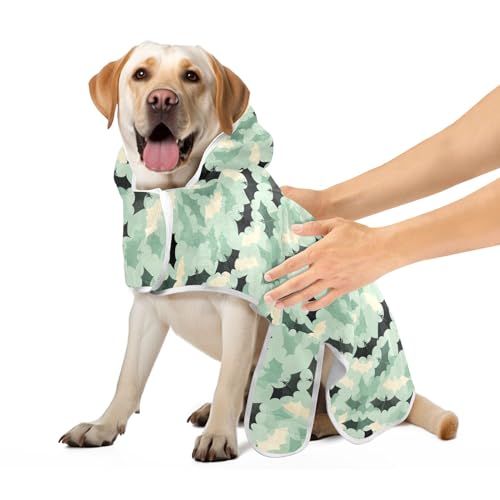 Grün Schwarz Beige Halloween Fledermäuse Super saugfähig Hund Robe Hundehandtuch mit magischem Aufkleber Halsband Schnell trocknend Haustierbedarf für Katzen Hunde, S von CHIFIGNO