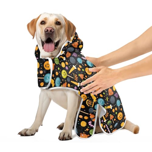 Halloween Kürbisse und Süßigkeiten Hund Trocknen Mantel Weiches Hundehandtuch Super Saugfähig Schnell Trocknendes Hundehandtuch Wrap, M von CHIFIGNO