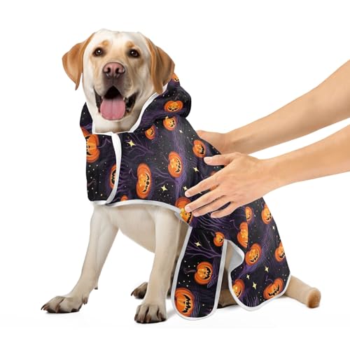 Halloween Lustige Kürbisse Robe für Haustiere Super saugfähig schnell trocknend Hund Trocknen Robe mit Magie Aufkleber Halsband Hund Baden Zubehör, M von CHIFIGNO