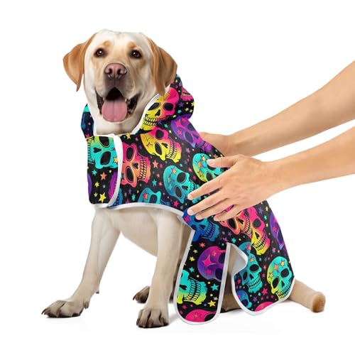 Halloween Neon Skulls Stars Dog Robes Adjustable Collar & Waist Dog Towel Robe Absorbent Fast Drying Pet Dog Towels, M von CHIFIGNO