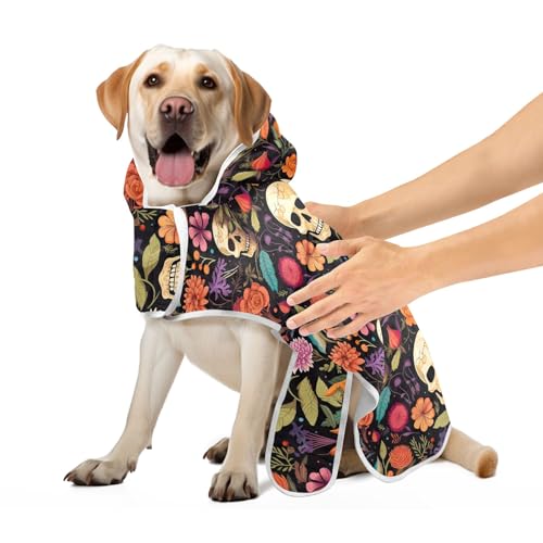 Halloween Schädel mit Blumen Hund Trocknen Mantel Niedlich Hund Trocknen Robe Leicht Schnell Trocknende Trocknende Schnelle Hundetasche, S von CHIFIGNO