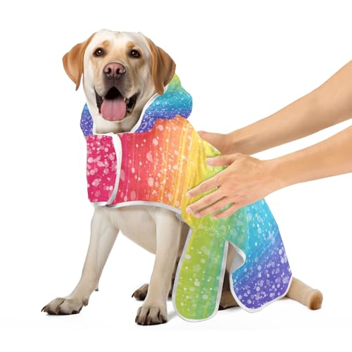 Haustier Bademantel Glitzer Regenbogen Hund Bademantel Handtuch Leicht Schnell Trocknend Haustierbedarf für Katzen Hunde Verstellbarer Kragen & Taille S von CHIFIGNO