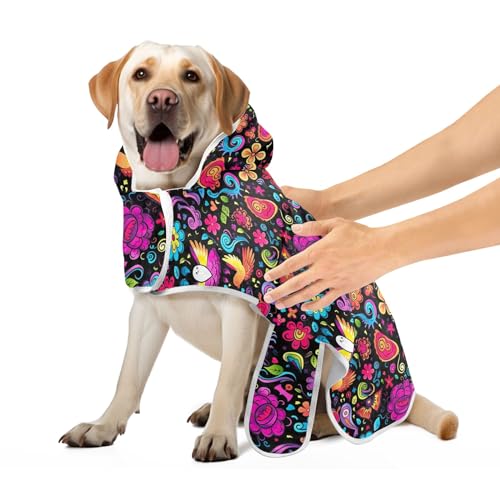 Niedlicher lustiger Blumen-leichter Hundebademantel Hunde-Trockenmantel mit magischem Aufkleber-Halsband, schnell trocknendes Hundebadezubehör, Größe M von CHIFIGNO