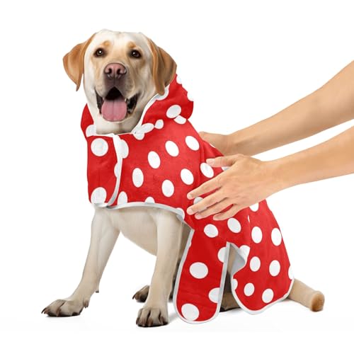 Polka Dot Red Dog Bathrobe Super Absorbent Quick Drying Dog Bath Towels with Magic Sticker Collar Cat Towels Robe, S von CHIFIGNO