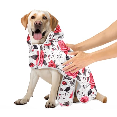 Valentinstag Rote Rosen Haustier Bademantel Super saugfähig schnell trocknend Hund Bademantel Handtuch Niedliche Katze Handtücher Robe, M von CHIFIGNO