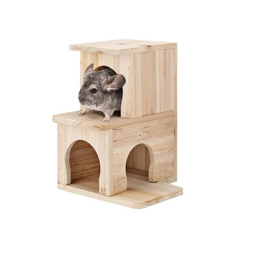 CHIIRAKU Chinchilla Haus Haustierhaus Chinchilla Versteck Naturholz Keine Farbe Holzstift-Sicher Haltbar Zähne schleifend Chinchilla Wärme (Braun, Groß) von CHIIRAKU