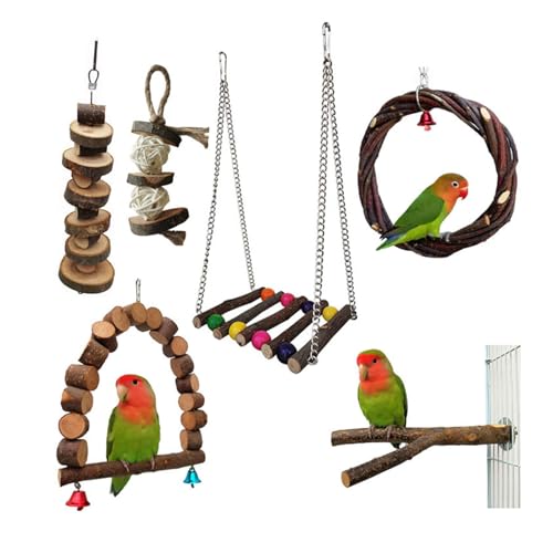 CHIZISX Vogelspielzeug, Vogelschaukel, Papageienkäfig, Schaukel-Set, Holzleiter, Training für kleine Vögel, Papageien, Spielständer-Set von CHIZISX