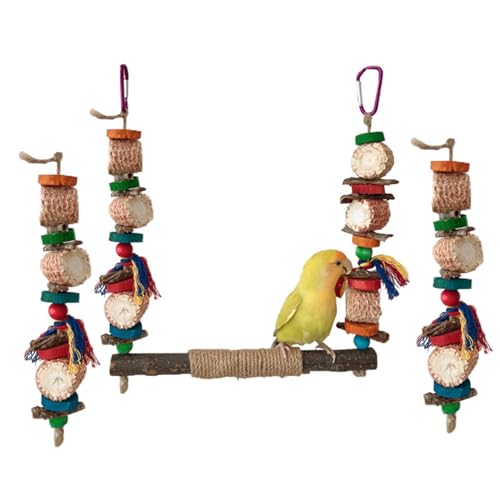 CHIZISX Vogelspielzeug, Vogelschaukel, Papageienkäfigspielzeug, Schaukel-Set aus Holz, Maiskolben-Training für kleine Vögel, Papageien, Spielständer-Set von CHIZISX