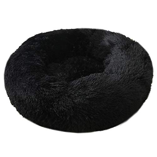 CHNNO1 40/60/80/100 cm rundes Kissen für Welpen, superweiches Plüsch, Hundehütte, tragbares Tierschlafzubehör, Katze, Winter, Warmbett, 50 cm, Schwarz von CHNNO1