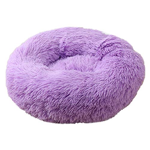 CHNNO1 40/60/80/100 cm rundes Kissen für Welpen, superweiches Plüsch, Hundehütte, tragbares Tierschlafzubehör, Katze, Winter, Warmbett, 70 cm, Violett von CHNNO1